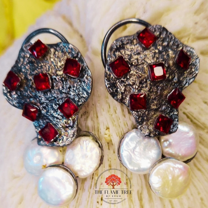 Real Pearl & Black Polish Earrings