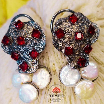 Real Pearl & Black Polish Earrings