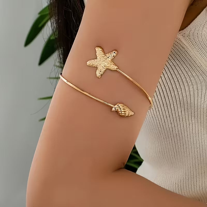 Gold Starfish and Seashell Upper Arm Cuff