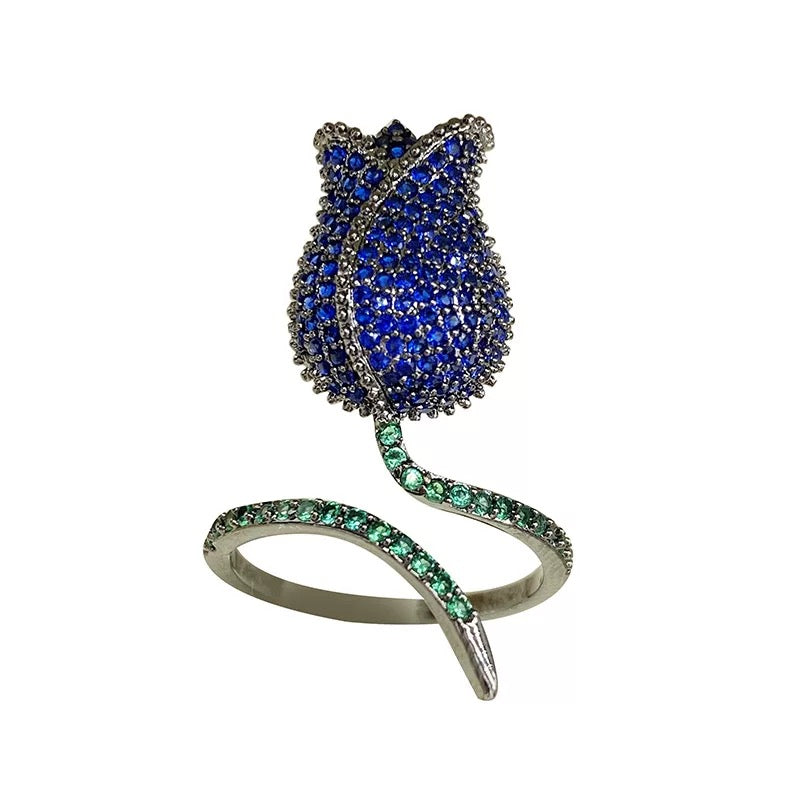 Aaira Blue Tulip Adjustable Ring