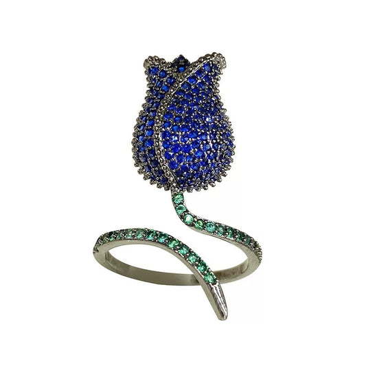 Aaira Blue Tulip Adjustable Ring