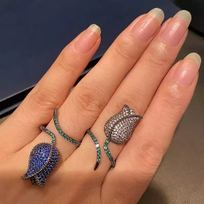 Aaira Blue Tulip Adjustable Ring