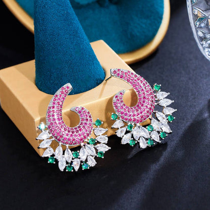 Pink & Emerald Crystal Spiral Drop Earrings