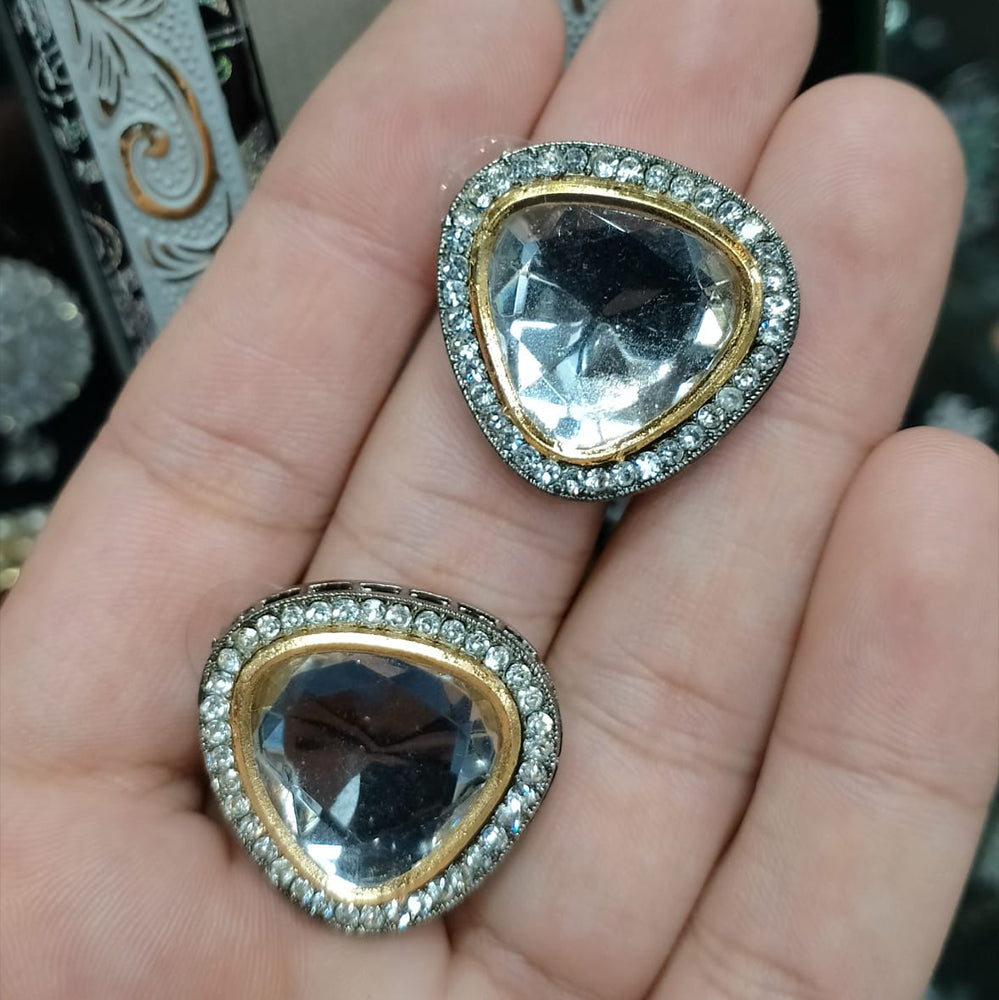 Triangular Polki Diamond Fusion Earring Pair