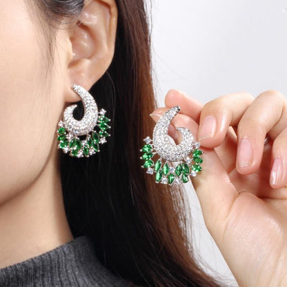 Pink & Emerald Crystal Spiral Drop Earrings