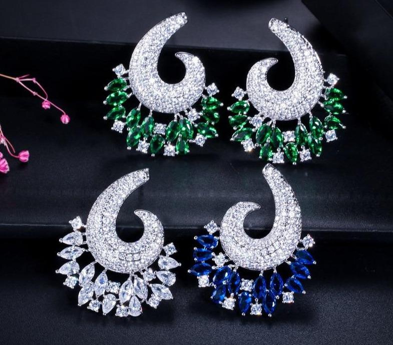Pink & Emerald Crystal Spiral Drop Earrings