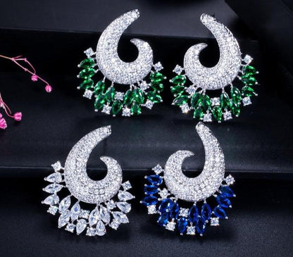 Pink & Emerald Crystal Spiral Drop Earrings