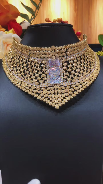Gold Plated Red Stone Bridal Jewelry Set