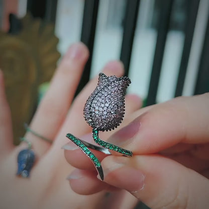 Aaira Blue Tulip Adjustable Ring