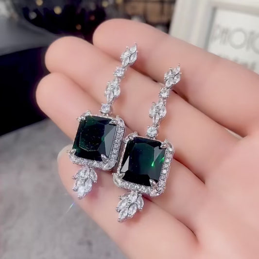 Emerald Green Drop Earrings with Marquise Leaf