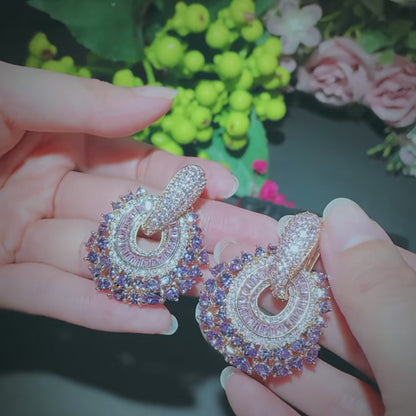 Luxury Purple & Pink Crystal Hoop Drop Earrings