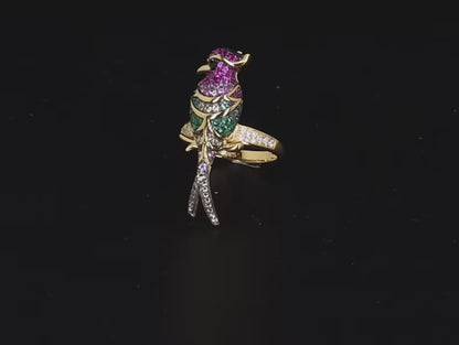 Multicolor Pavé Parrot Adjustable Ring