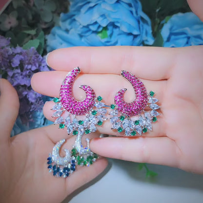 Pink & Emerald Crystal Spiral Drop Earrings