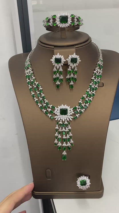 4PCS Green CZ Luxury African Jewelry Set