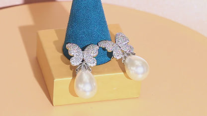 Butterfly Pearl Drop Earrings