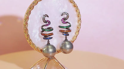Swan Spiral Pearl Drop Earrings
