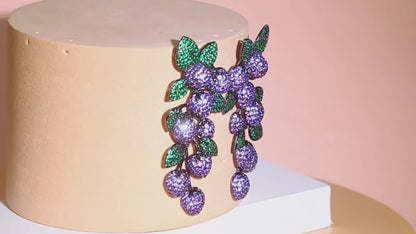 Purple Grape Pavé Zircon Long Drop Earrings