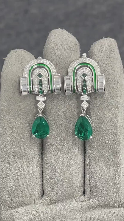 Pear-Shaped Emerald and Diamond Drop Earrings