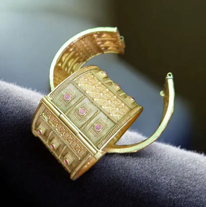 Oxidised Gold Kada with Pink Ruby Stones