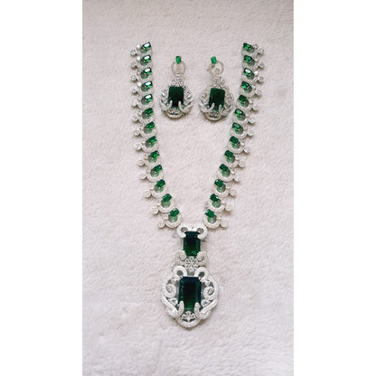 Emerald Shaped Halo Earrings & Necklace Set