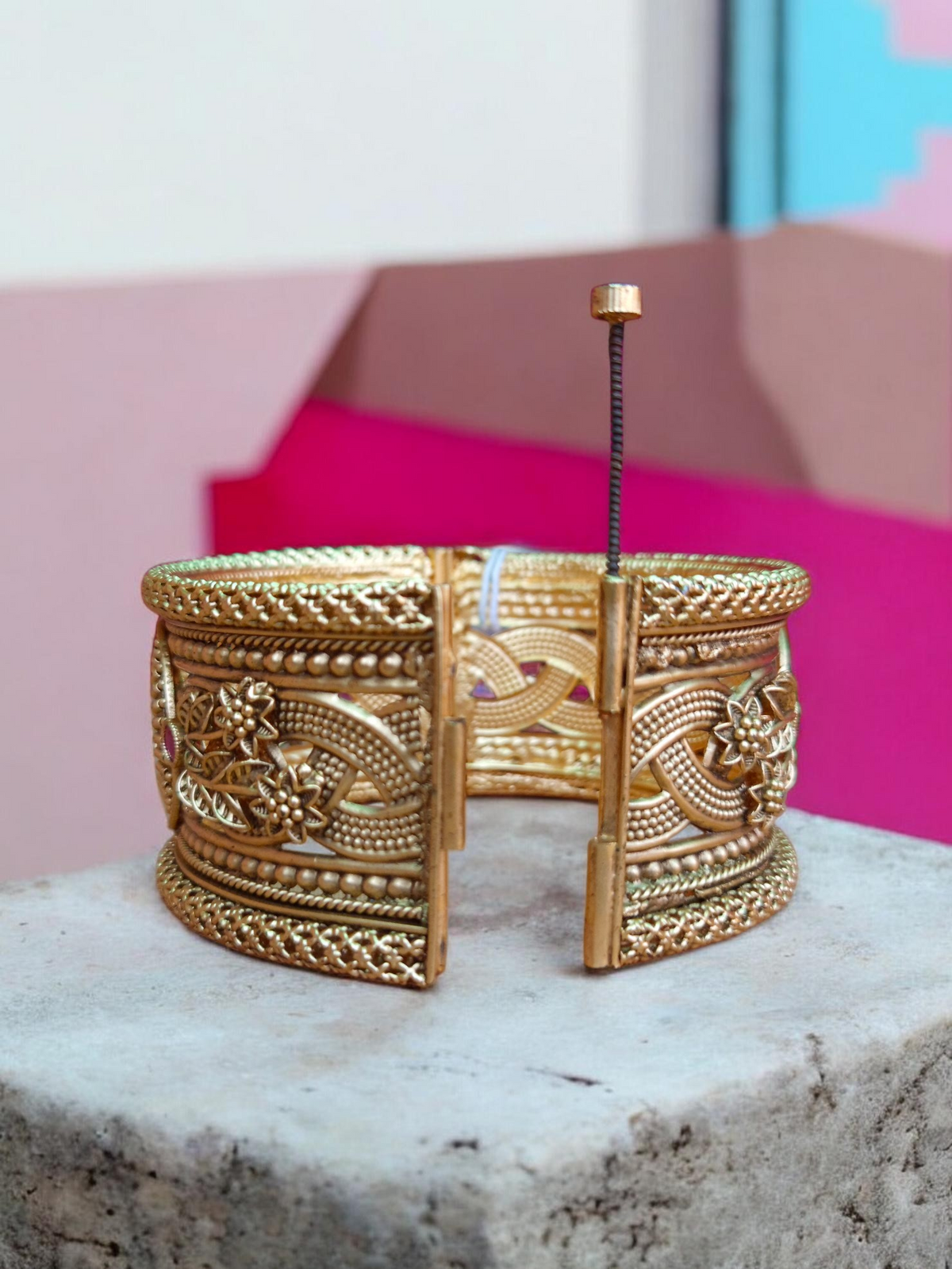 Gold Floral Disc Cuff Bangle