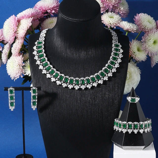 Aaira White Rectangular Stone Necklace Set