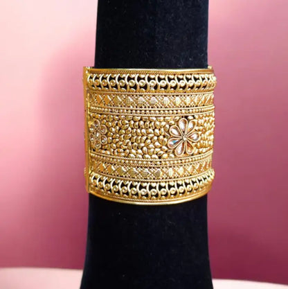 Antique Gold Floral Cuff Bangle