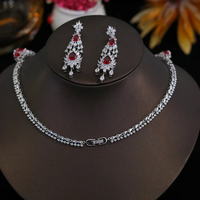 Red Teardrop Stones Jewellery Set