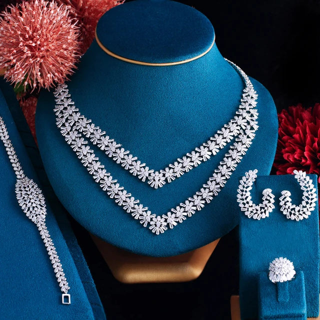 Aaira White Baguette Crystal Necklace Set