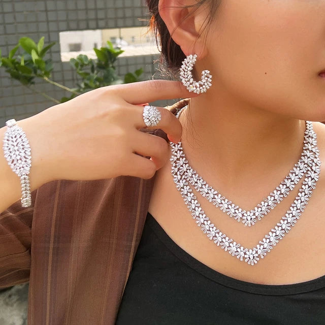 Aaira White Baguette Crystal Necklace Set