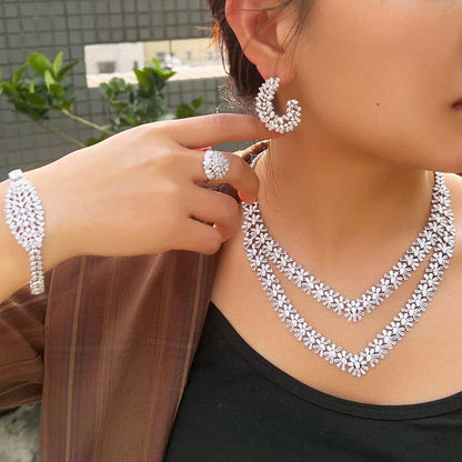 Aaira White Baguette Crystal Necklace Set