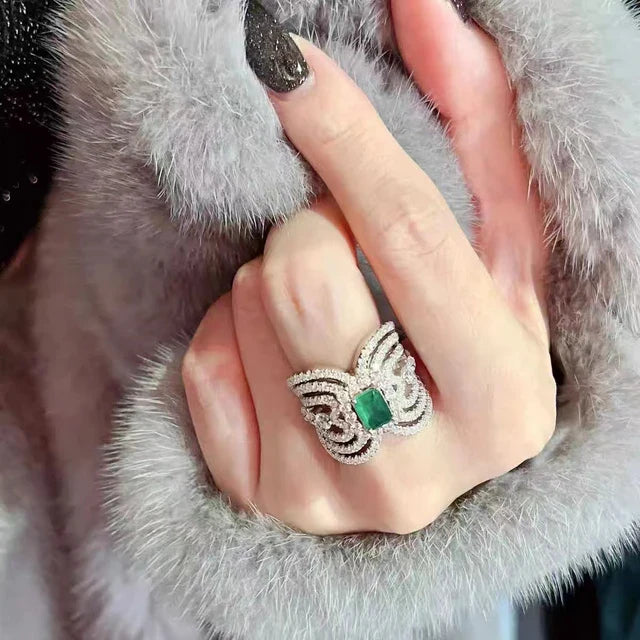 Emerald and Diamond Double Bow Statement Ring