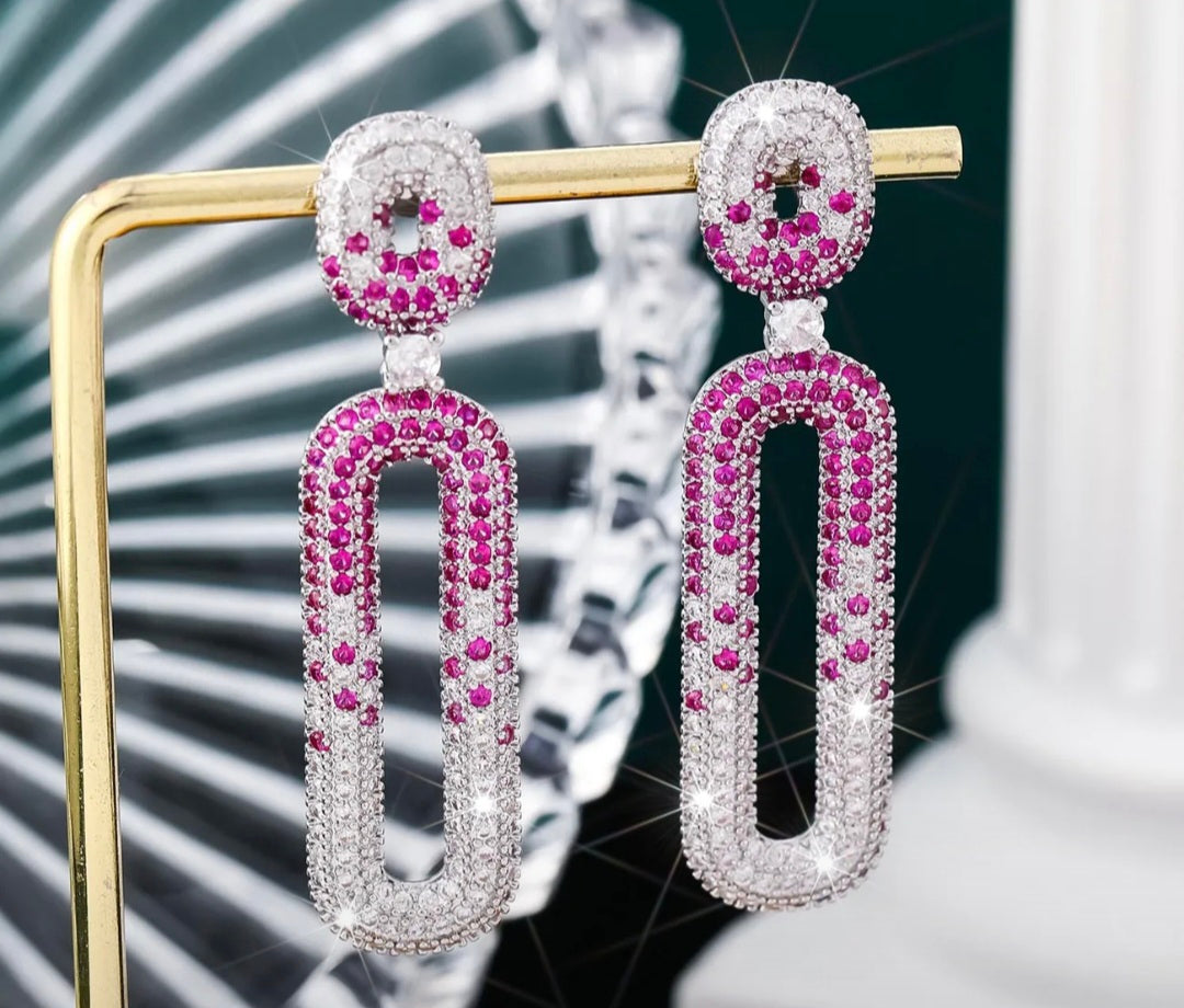 Blue and White Pavé Geometric Link Drop Earrings