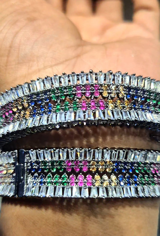 Exquisite Black Polish Multi-Color Zircon Bangles