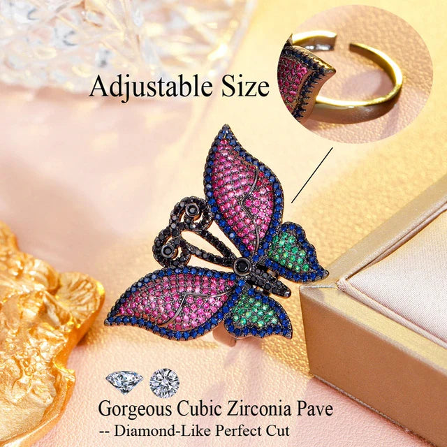 Colorful Butterfly Cocktail Ring