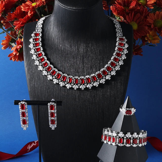 Aaira White Rectangular Stone Necklace Set