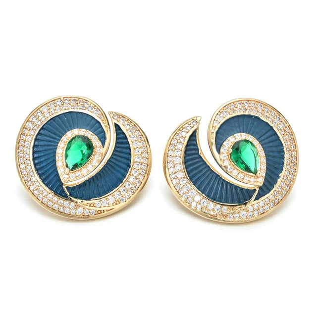 Aaira Green Blue Stone Diamond Danglers Earrings