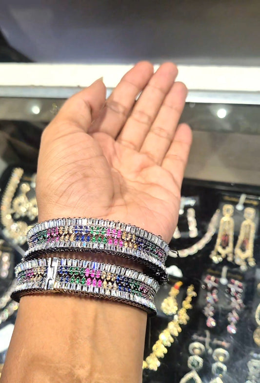 Exquisite Black Polish Multi-Color Zircon Bangles