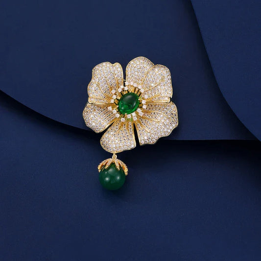 Green Emerald Flower Brooch