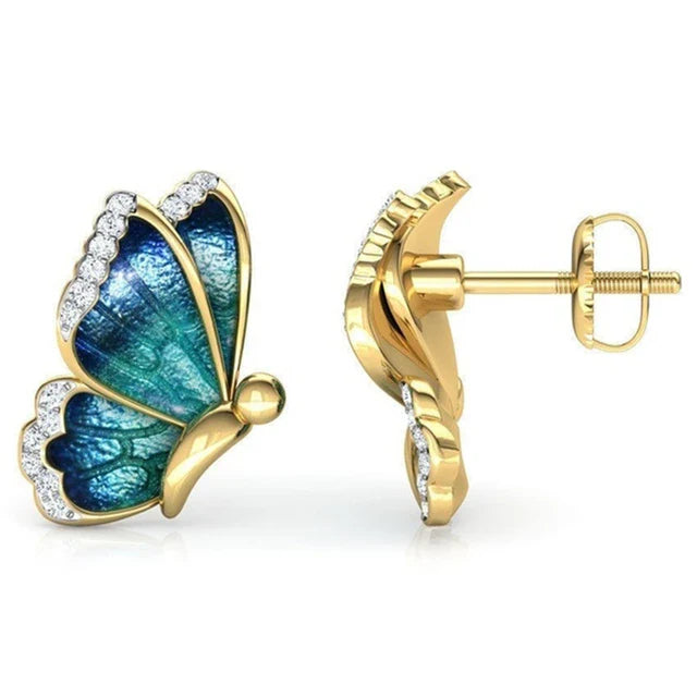 Gold Diamond Butterfly Earrings