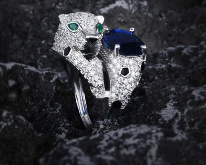 Emerald Zirconia Panther Green & Blue Jewelry Set
