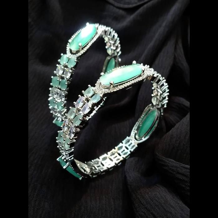 Cubic Zirconia (CZ) Kangan - Aqua Green & Pink