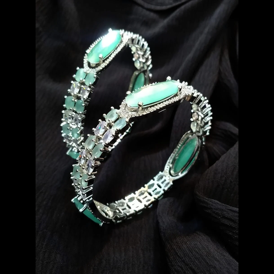 Cubic Zirconia (CZ) Kangan - Aqua Green & Pink