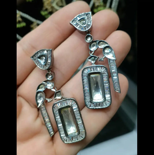 Vintage Bird and Geometric Crystal Drop Earrings