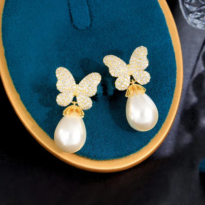 Butterfly Pearl Drop Earrings