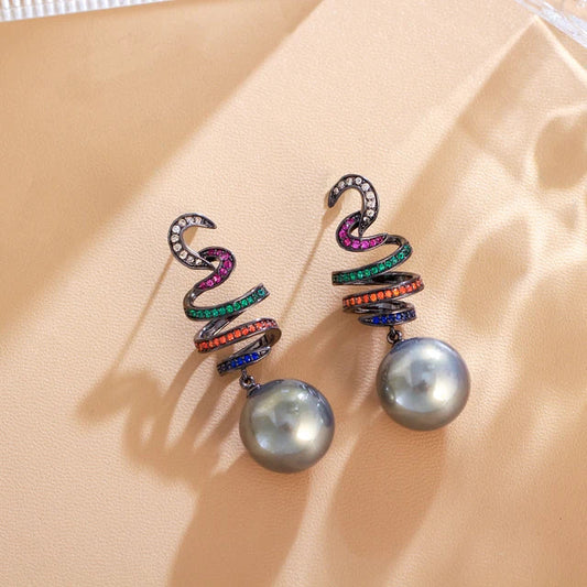 Swan Spiral Pearl Drop Earrings