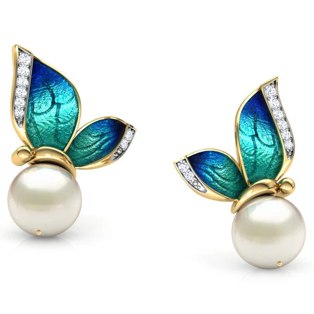 Gold Diamond Butterfly Earrings