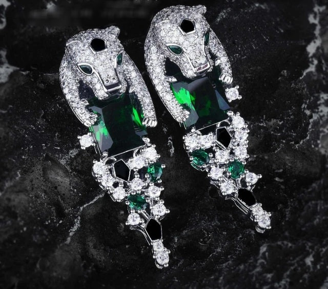 Emerald Zirconia Panther Green & Blue Jewelry Set