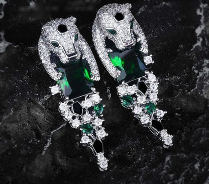 Emerald Zirconia Panther Green & Blue Jewelry Set