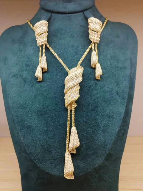 Tri-Color Pave Diamond Tassel Necklace and Earrings Set.
